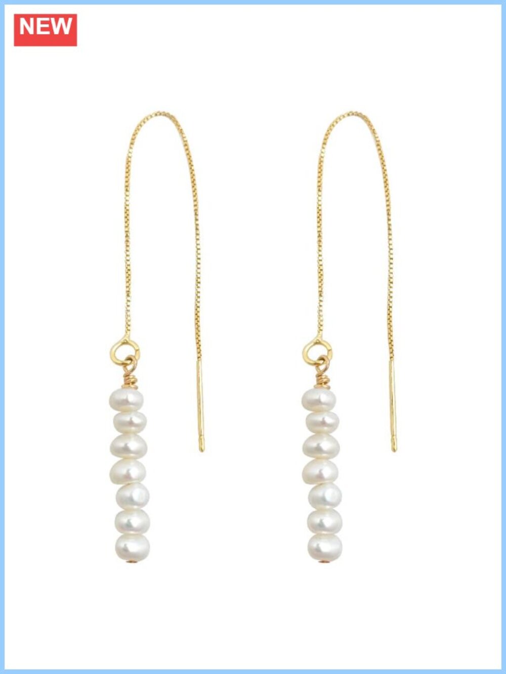 Freshwater Pearl Threader Earrings Gold Plated Dangle Drop Minimalist Women